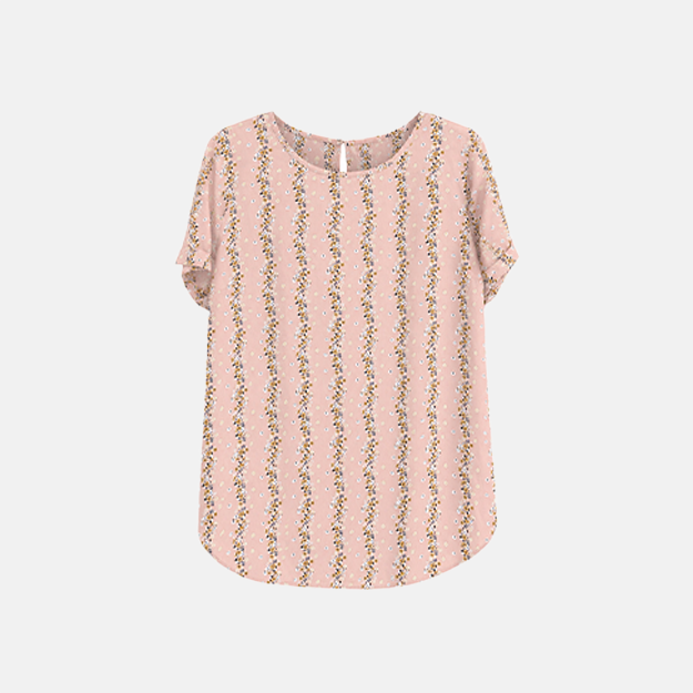 Floral Print Short Sleeve Second Hand Blouse Soft Pink Base With Delicate Floral Print