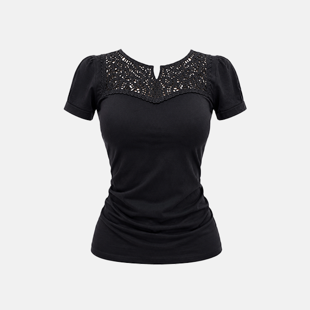 Black-Lace-Trim-Short-Sleeve