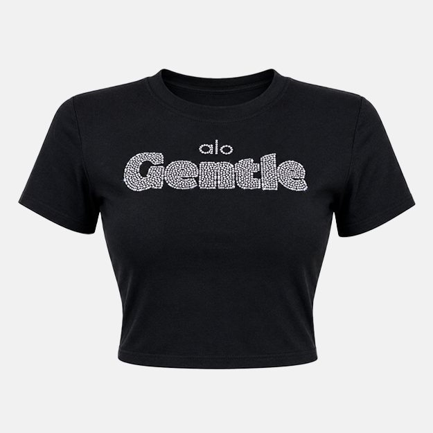 Black Rhinestone_gems_graphic Crop Top