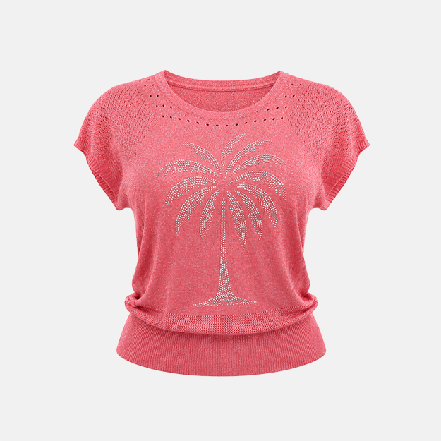 Coral Pink Rhinestone Palm Tree