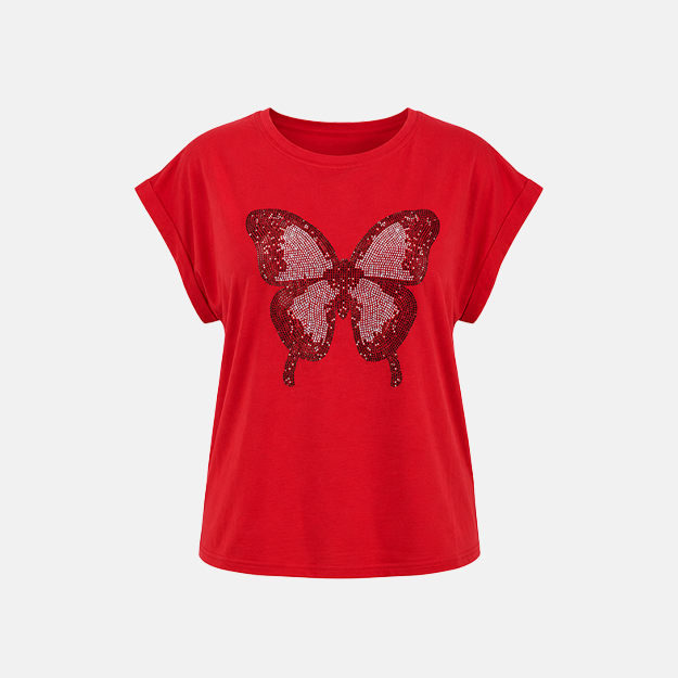 Red-Butterfly-Embellished-T-Shirt