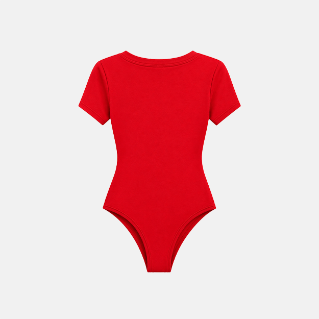 Women's Red V Neck Short Sleeve Bodysuit Vibrant Red Color