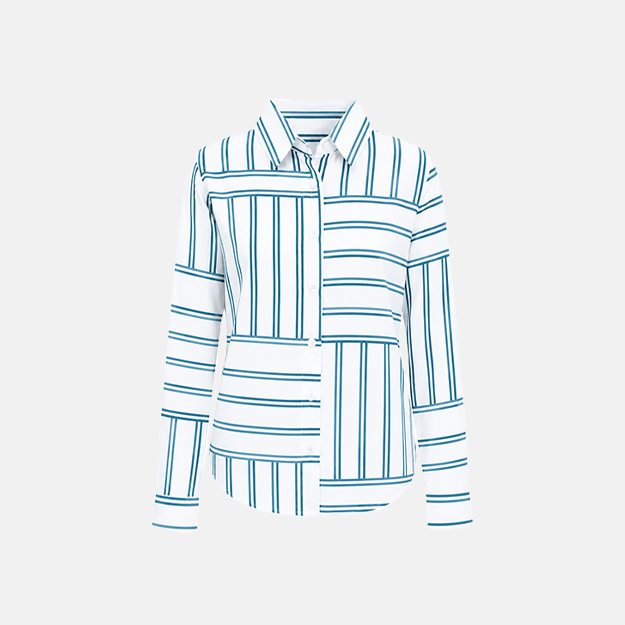 White Teal Geometric Striped Up Shirt