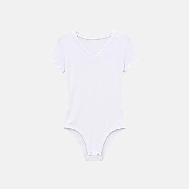 White V Neck Short Sleeve Bodysuit